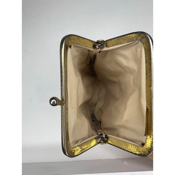 Vintage Tapestry Print Coin Purse Scenic Design Gold Frame - Picture 5 of 7